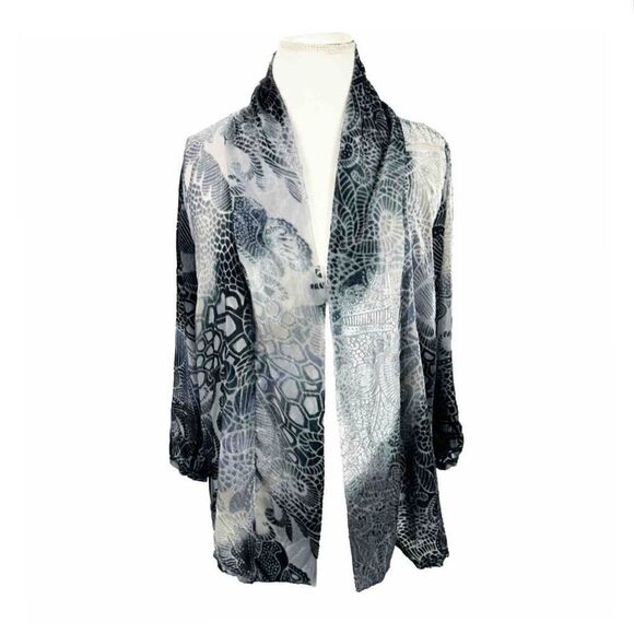 Black & Blue Velvet Burnout Kimono Open Cardigan Spring Summer Notations Size XL - Picture 1 of 9